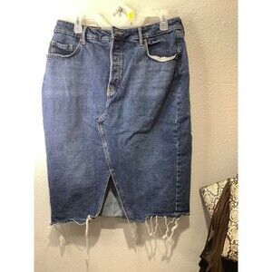 Old Navy denim jean skirt 14 hippy button up a line hemmed distressed